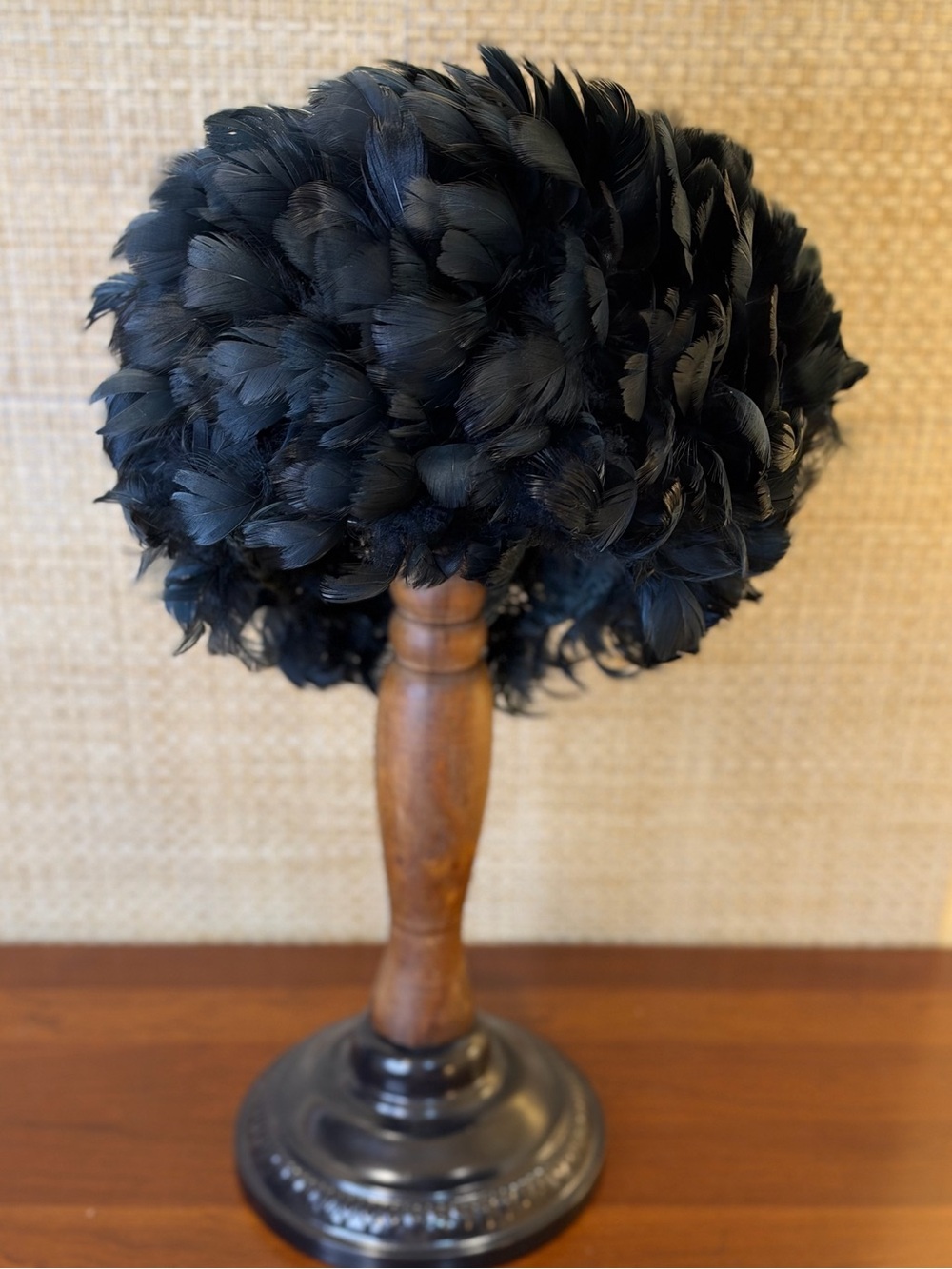 VTG 1950s-60s Rare Black Marabou Feather Bubble Wig Hat